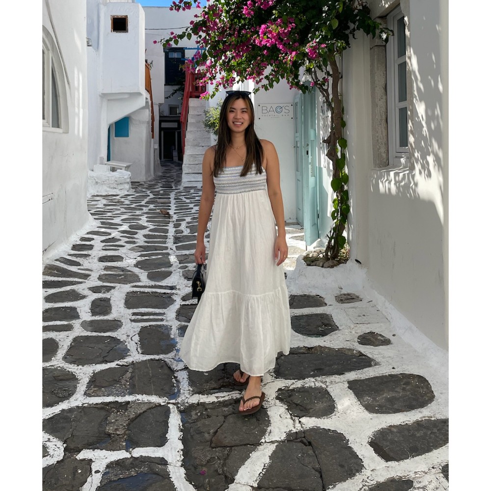 Zara Blue Threaded White Dress